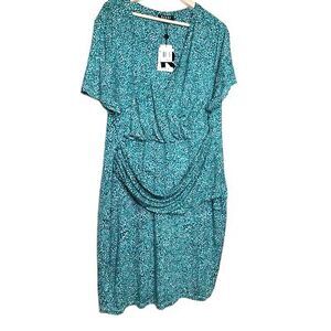 Rebel Womens Faux Wrap Dress Green Leopard Print Stretch V Neck Plus 2X NWT